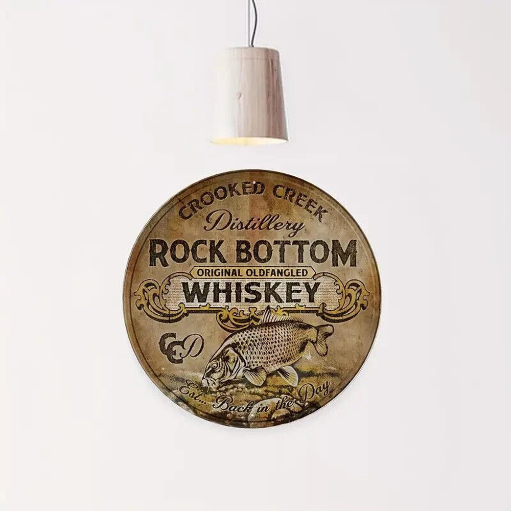 Rock Bottom Whiskey Vintage Style Novelty 12" Round Metal Sign NEW! Home & Garden:Home Décor:Plaques & Signs Style Your Walls